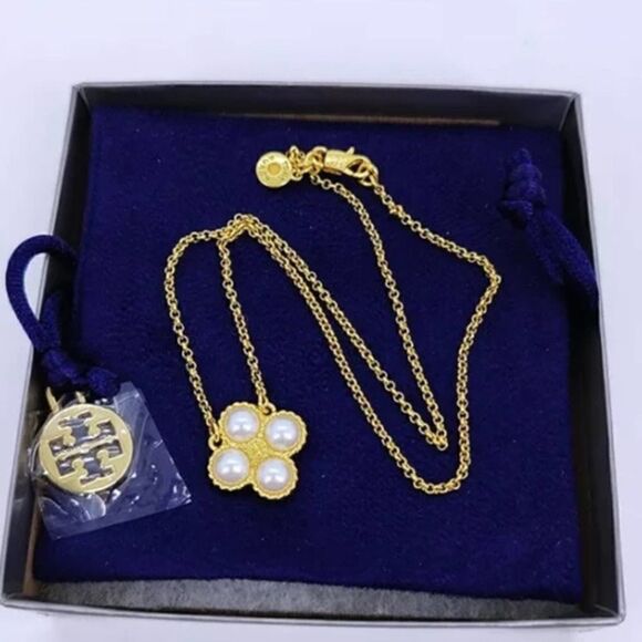 New Tory Burch Gold , Four Pearl Clover 18 in. Necklace - Picture 6 of 7